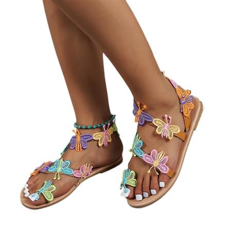 Kvinders Flats Sandaler Sommer Gladiator Bohemian Butterfly Beach Sko Komfortable Åben Tå Ankel Slip On Sandal - Perfet 42