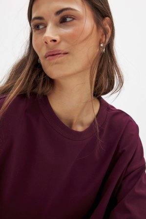 NA-KD Basic - Oversized kraftig T-skjorte med rund hals - T-Shirts - Burgundy - S (EU 34-36)