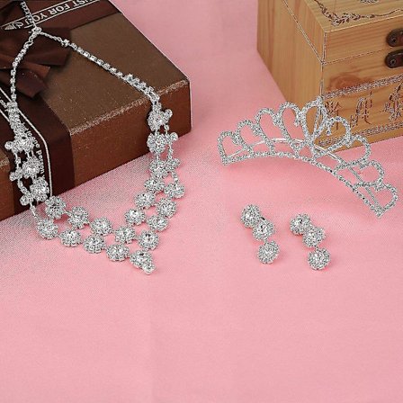 4-delt sett med smykker med strasskroner i legering