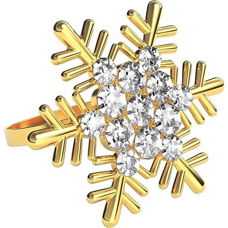 Set med 8 gull snøfnugg serviettringer for spiseborddekking - Rustikk middagsborddekking for bryllupsmottakelser, jul, T