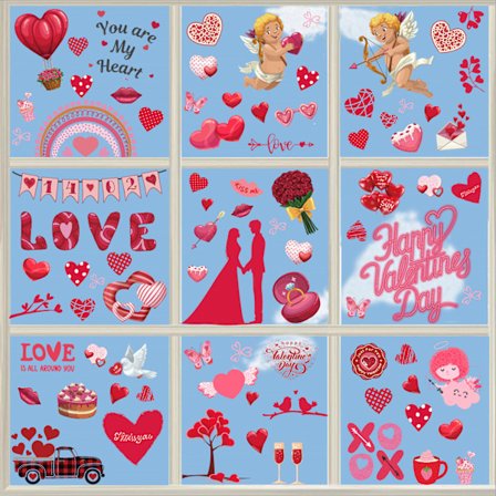 131 st Valentine's Day fönsterdekaler hjärtformade statiska klistermärken - avtagbara Valentine's Day fönsterdekaler - Valentine's Day dekorationer