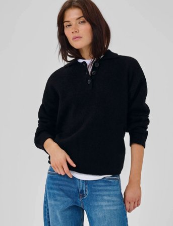 My Essential Wardrobe Sivamw Knit Polo Pullover - Black - L
