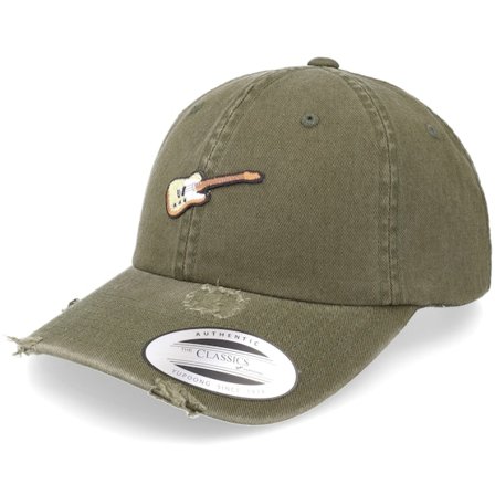 Abducted - Tele Guitar Patch Olive Destroyed Dad Cap Unconstructed Green Cap - @ Hatstore