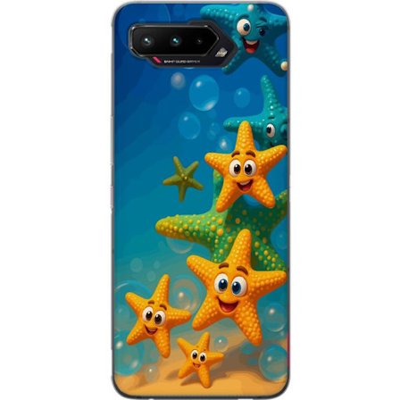 Yhteensopiva Puhelinkuori Asus ROG Phone 5 Värikkäitä iloisia meritähtiä, joilla on suuret silmät merenpohjalla, kuplilla ja sinisellä vedenalaisella
