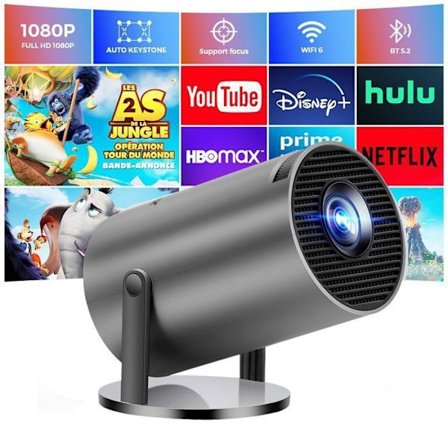 Mini Bærbar Projektor - Bluetooth Auto - Smart Fuld HD Video Projektor - 4K Support - Wi-Fi 6 og BT 5.0