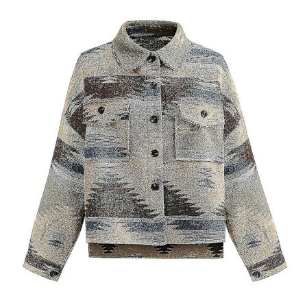 Dam vintage skjorta Aztec Print långärmad jacka Button Down Lapel Loose Coat