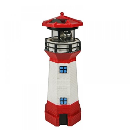 Solcelledrevet fyrtårnshavefigur med roterende lampe, harpiks solcelledrevet fyrtårnsskulptur vandtæt