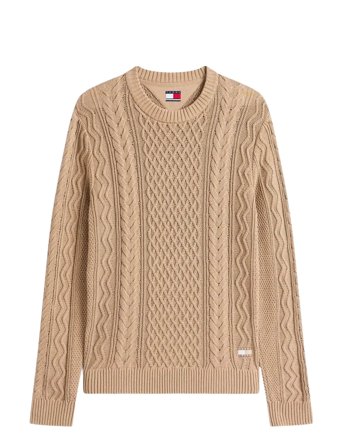 Tjm Slm Badge Cable Knit Sweater Beige Tommy Jeans