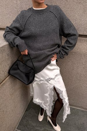 NA-KD Pull en maille de laine mélangée à encolure ronde - Pulls Oversize - Gris - XS (EU 32)