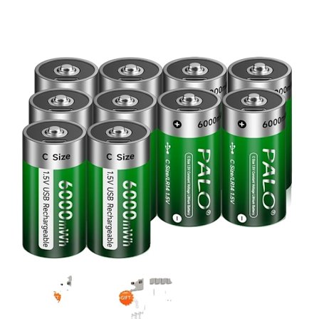 1,5V Genopladeligt Lithium C-størrelse Batteri, USB Opladning, Over 3500mAh Kapacitet,10 stk