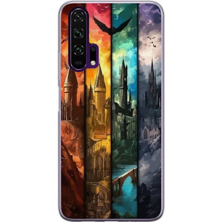 Kompatibelt Mobildeksel til Honor Honor 20 Pro Fire magiske slott i forskjellige elementfarger, episk fantasikunst med ild vann luft og mørke i deta