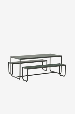 Kave Home - Sotil Set med 2 bänkar och bord i galvaniserat stål med grön finish 183 x 83 cm - Grön - Bänkar - Från Homeroom