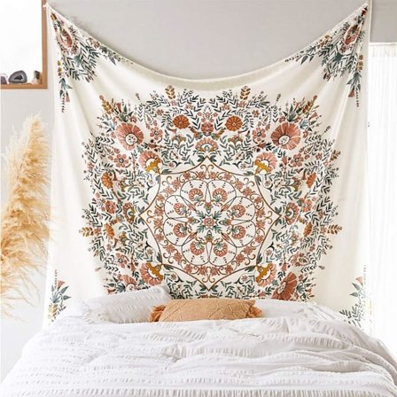 Mandala Blommranka Väggbonad - Boho Hippie Vit Väggbonad