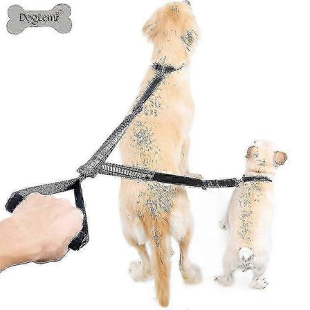 2-i-1 hundkoppel, trasselfri 360° vridbar, kraftigt dubbelkoppel för stora hundar upp till 90 kg, svart