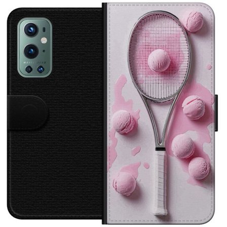 Kompatibel Tegnebogsetui til OnePlus OnePlus 9 Pro Rosa glaskugler og tennisketsjer i et kreativt stillbillede med legende popfølelse og moderne desi