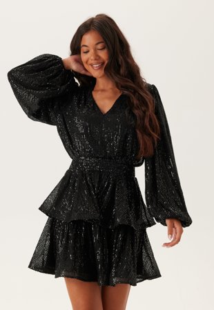 Bubbleroom Occasion - Flounce Balloon Sleeve Sequin Dress - XS