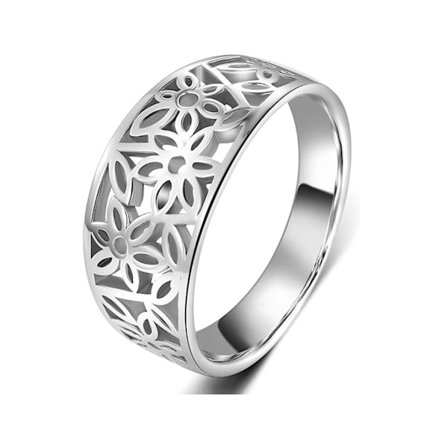 Dekorativ ring i sterlingsilver, bekväm att bära, vintage ring med genombruten bladform i viktoriansk stil