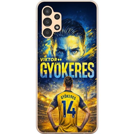 Kompatibelt Mobildeksel til Samsung Samsung Galaxy A13 Viktor Gyökeres fotballplakat i gult og blått med dramatisk stadionbakgrunn, sportillustrasjo