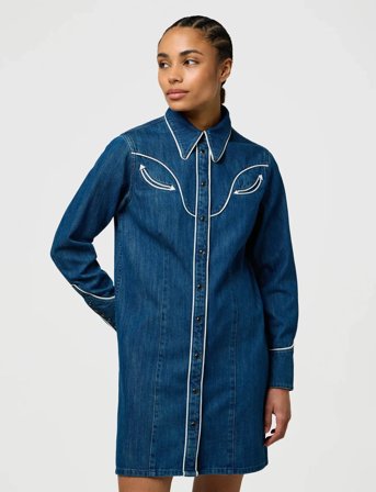 Wrangler Piped Shirt Dress - Blue - M