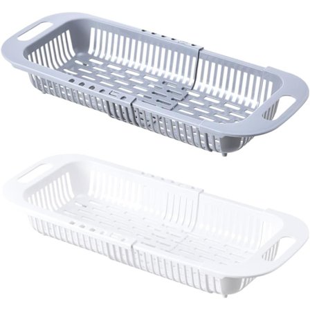 Diskbänksil Avloppskorg - 2-pack, Hopfällbar Sil Korg för Frukt, Grönsaker och Bestick Silar (Vit och Grå)