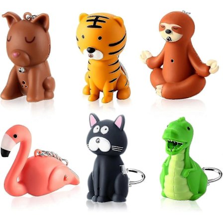 6 Stykker Sykepleier Lommelykt Pediatrisk Sykepleier Lommelykt Nøkkelring Dyr Lommelykt Valp Nøkkelring Tiger Flamingo Dovendyr Dinosaur Katt 