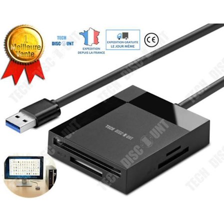 Kortinlukija - TECH DISCOUNT - USB 3.0 - 4 in 1 - 5 Gbps - Yhteensopiva puhelimien ja tietokoneiden kanssa