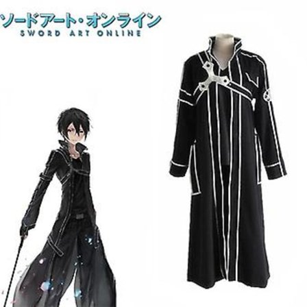 Kirito Cosplay Sao Sword Art Online Japansk Anime Kostume Cosplay Uniform Beklædningsdragter Sort Kostume (L)