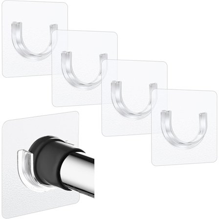 Duschstångshållare 4 st Självhäftande fäste för gardinstång Borrfri hållare Spännkrokar Transparent självhäftande väggklämverktyg
