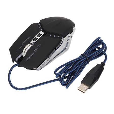 Gamingmus med optisk motor, anpassad programmering, metallmålningsprocess, hålslagningsprocess, USB-kabelmus