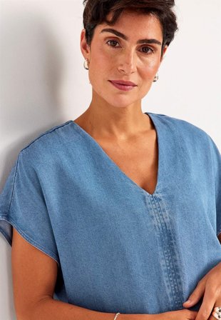 Cellbes of Sweden - Ultrablød Premium cowboyskjorte i mellemblå denim til damer i størrelse 58/60