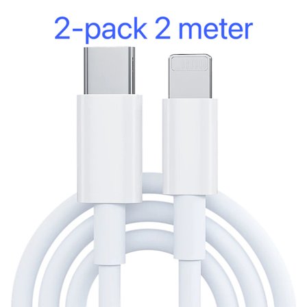 2-Pack Laddare för iPhone - USB-C - Kabel / Sladd - 20W - 2m - Snabbladdare Vit