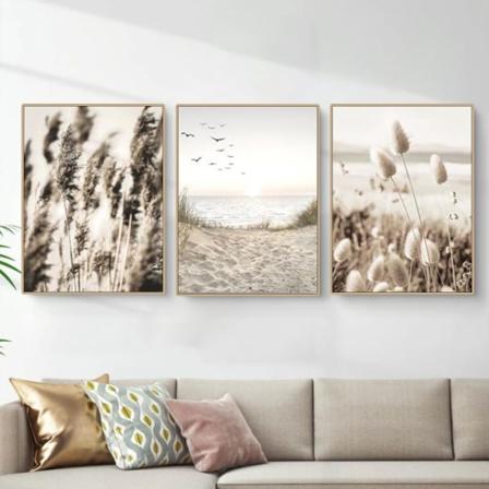 Premium Beige Beach Mindful Wall Art set, 3 kpl, kukin 30x42 cm, ilman kehyksiä, kotiin, toimistoon, olohuoneeseen, makuuhuoneeseen, keittiöön