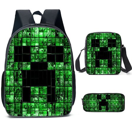School bag Minecraft Game Peripheral Backpack Three-piece Set for Elementary and High School Students