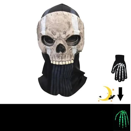 Ghost Maske V2 - Operator MW2 Airsoft COD Rollespil Airsoft Taktisk Kranie Helmaske (Inkluderer et par selvlysende handsker)