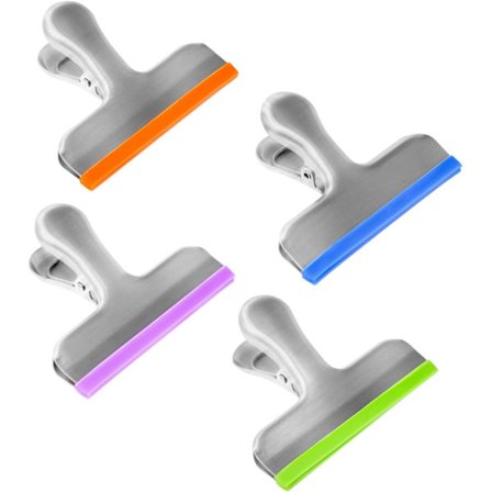 Matposeklemmer - 4 store 7,6 cm (3 tommer) metallklemmer med gummihylser