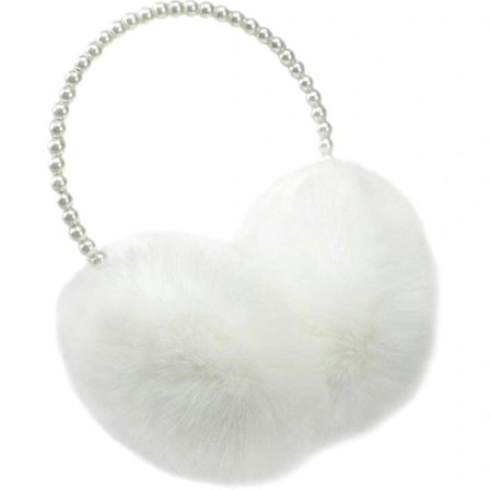 Mjuka plysch-öronmuffar för kvinnor med pärlband, varma öronmuffar för utomhusbruk (Vit) (D-583-A)