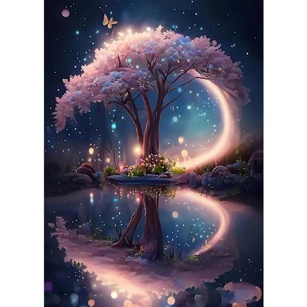 Diamantmaleri-sæt til voksne, Træ Diamantkunst-sæt til begyndere, DIY Fuld Runde Bor Mal med Diamantbilleder Ædelstenskunst, Hjemmevægsdekoration