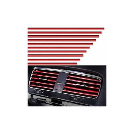 DOPA 10 st Styling Strips Bil Luftventil Dekoration PVC Auto Interiör Trim Strip DIY Dekoration för Alla Bilar Höger Luftuttag (Röd)