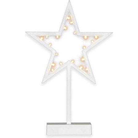 20 LED Dekorativ Lysstjerne Varmhvit Ramme Hvit Batteri Høyde 29 cm Dekorativ Stjerne Juledekorasjon Julestjerne med Base IP20 Jul