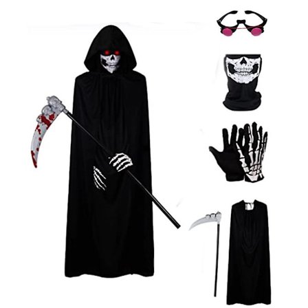 Halloween Grim Reaper Cosplay Kostyme Barn Voksne Kjole med ljåhansker Antrekk