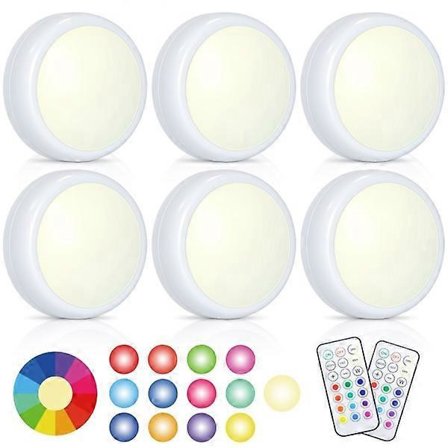 6-pakning RGB LED-spotter med 2 fjernkontroller, flerfarget og hvitt lys [YDE]