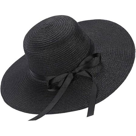 Dame Halmhat Sommer Bowknot Foldbar Hat Solhat (Sort)