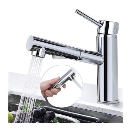 120° Svängbar köksblandare med utdragbar pip, 2 munstycken att välja mellan.