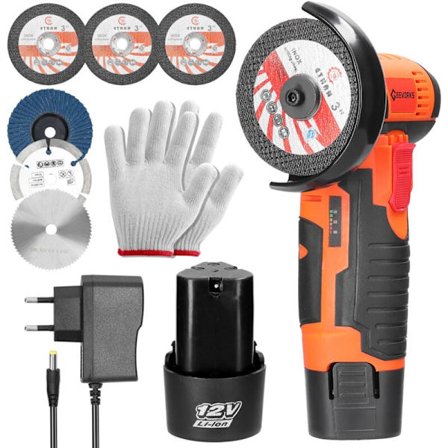 76MM Trådløs Mini Vinkelsliber med 2 Batterier u0026 6 Skæreskiver, 19500 RPM Bærbar Vinkelsliber til Metal og Træ