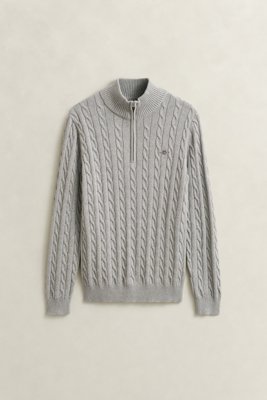 GANT - Kabelstrikket genser med half-zip til herre grey melange