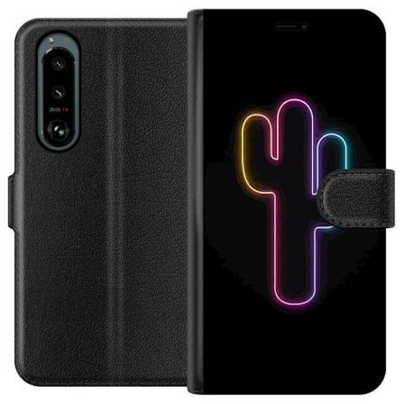 Kompatibelt Lommeboketui til Sony Sony Xperia 5 III Neonillustrasjon av kaktus i rosa og blått lys mot mørk bakgrunn