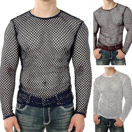 Sexy Herre T-skjorte Mesh Fishnet Ermeløs Undertrøye Topp A