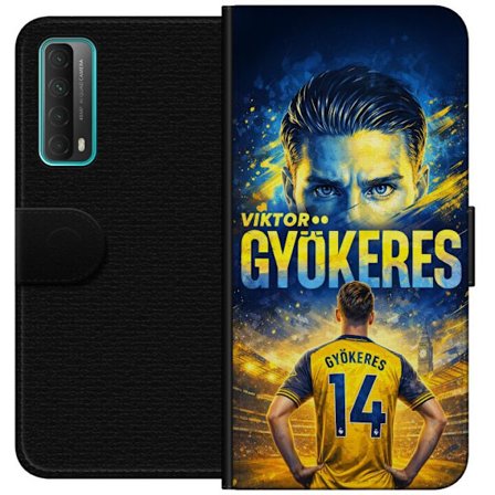 Yhteensopiva Lompakkokotelo Huawei Huawei P smart 2021 Viktor Gyökeres jalkapallojuliste keltaisella ja sinisellä värimaailmalla, dramaattinen stad