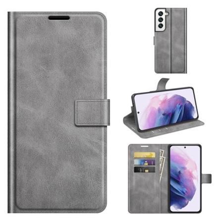 Hållbart konstläder Samsung Galaxy S22 Plus fodral med plånbok - Silver/Grå Silvergrå