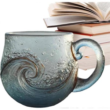 Håndlaget Havbølgeglasskrus, Havbølgeglasskrus, Unikt Havinspirert Drikkekar for Strandelskere, Kunstnerisk Bølgedesign for Kaffe og Drikke